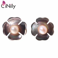 cinily created shell pearl authentic 100 solid 925 sterling silver wholesale flower for women jewelry stud earrings 12mm se026