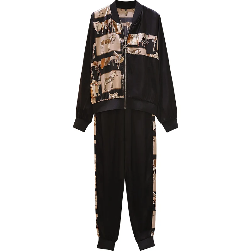 

2021 Long sleeve two pieces set for women sportswear autumn casual tracksuits women Printed coat and long pants sets Outfit