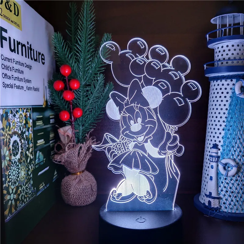 Акриловый светодиодный ночсветильник с мультяшными героями Диснея 3D лампа Минни
