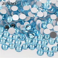 junao ss3 4 5 10 12 20 30 aqua blue glass nail rhinestone flatback round crystal sticker face nail art decoration for diy crafts