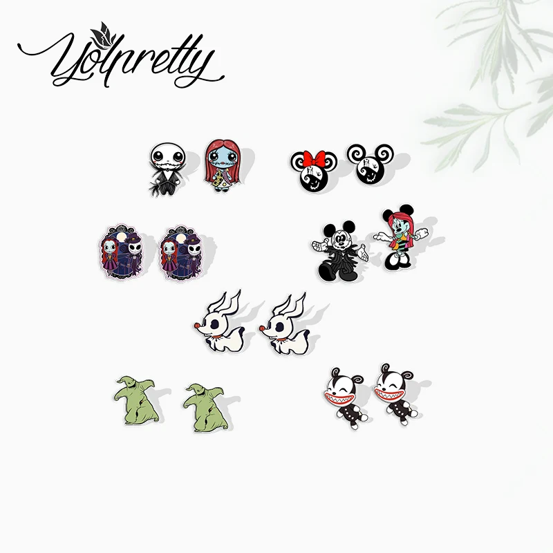 

2021 New Nightmare Before Christmas Jack and Sally Epoxy Handcraft Acrylic Stud Earrings