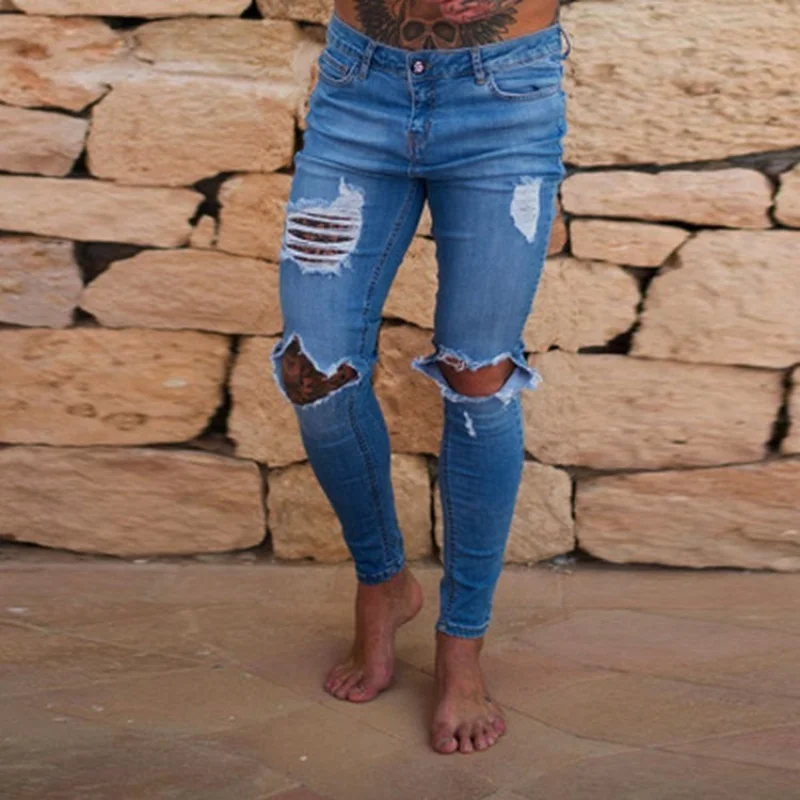 Men's Jeans with Ripped Knees Skinny Ripped Jeans Fashion Slim Hip Hop Men's Streetwear Cotton High Quality Jogging Jeans