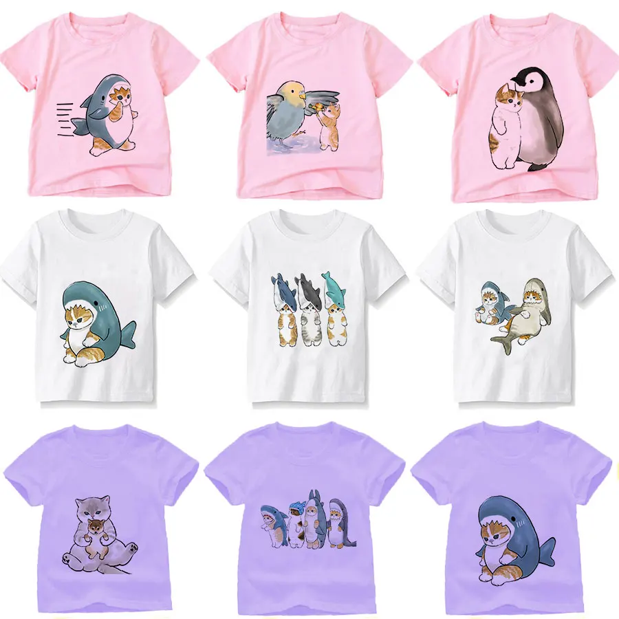 

2021 New Childrens T-shirt Top Summer Cartoon Printing Cat Dolphin Cosplay Short-sleeved Fashion Cute Multicolor Hot Selling Top