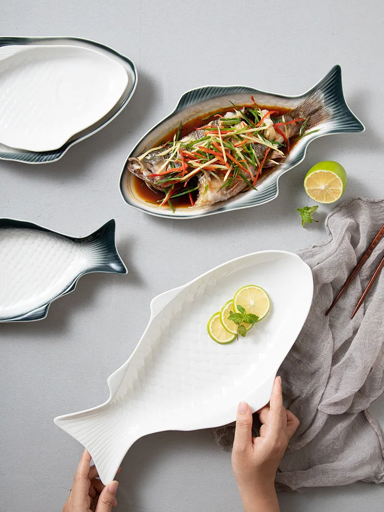 

Ceramic Fish Plate Restaurant Ceramic Fish Plate Personalized Business Restaurant Net Red Steamed Fish Plate Ceramic Tableware