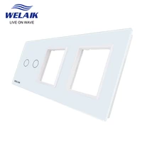 welaik eu 3frame 22280mm 2gang wall touch switch socket outlet square hole crystal tempered glass panel only diy parts a39288w1