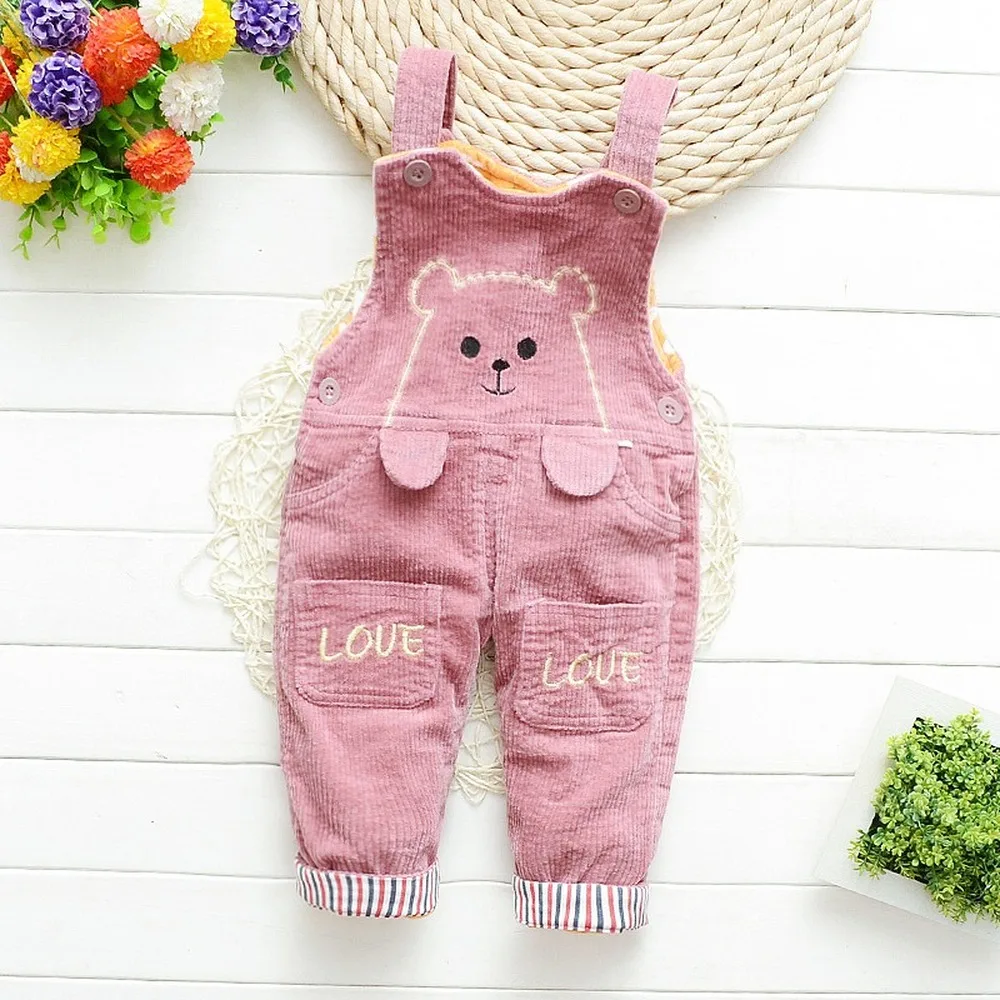 

Corduroy Thicken Wool Winter Warmly Kids Pants Letter Pink Denim Overall for Girl Jeans Overalls Baby Rompers Children Jumpsuit