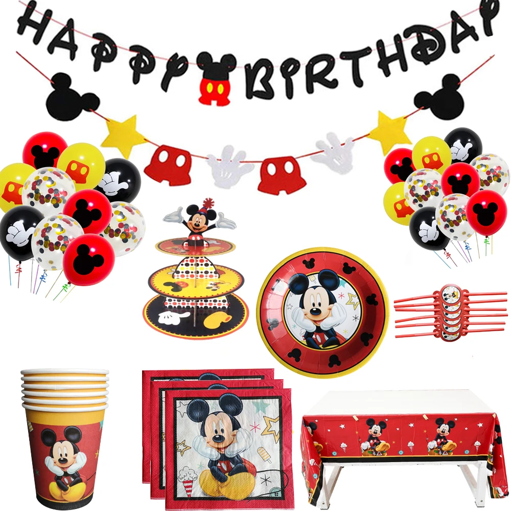

Baby Shower Party red mickey mouse anniversaire theme Suit Disposable tableware decoration Kids baby boy favor cake plate decor