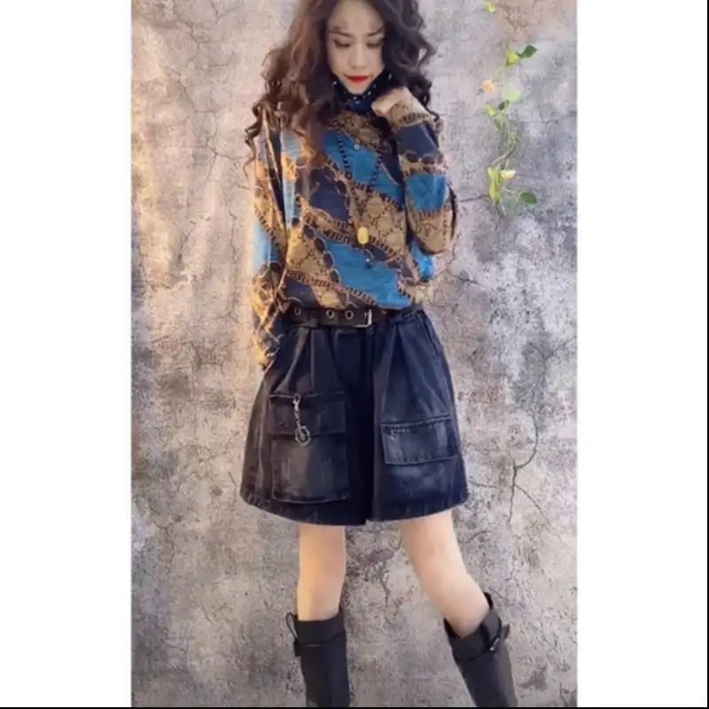 

2020 autumn fashion casual high elastic loose thin T-shirt with base floral blouse women's top