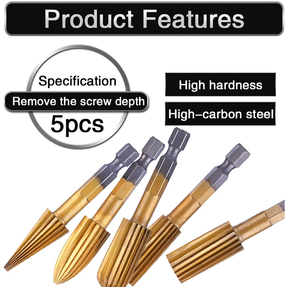 

5pcs 6.35mm Hexagonal Shank HSS Burr Wood Cutter Carving Tools Rotary Drill Bit High Speed Steel Composite Drill Bit Set