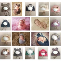 40*120CM Newborn Baby Photography Wraps With Hat 2pcs Set Infant Souvenir Pictures Clothes Swaddling Photo Props Stretch Blanket