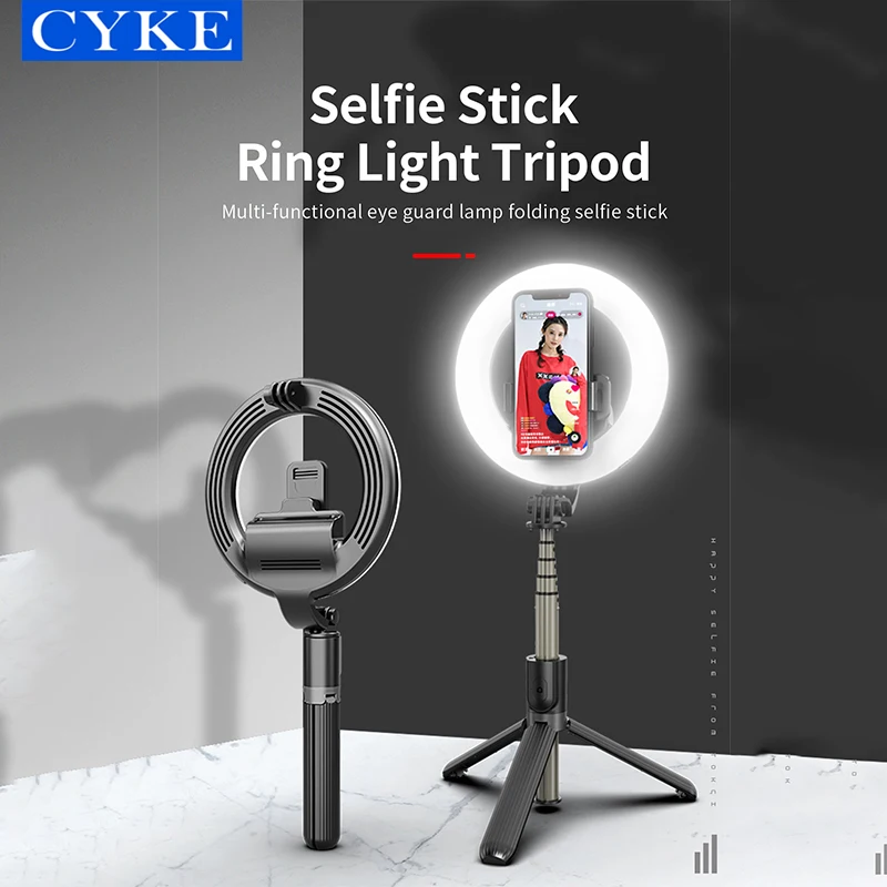 

Беспроводной Трипод CYKE L07 с Bluetooth, 6-дюймовый кольцевой заполнясветильник свет, мини-штатив, ручной выдвижной селфи-монопод с дистанционным у...