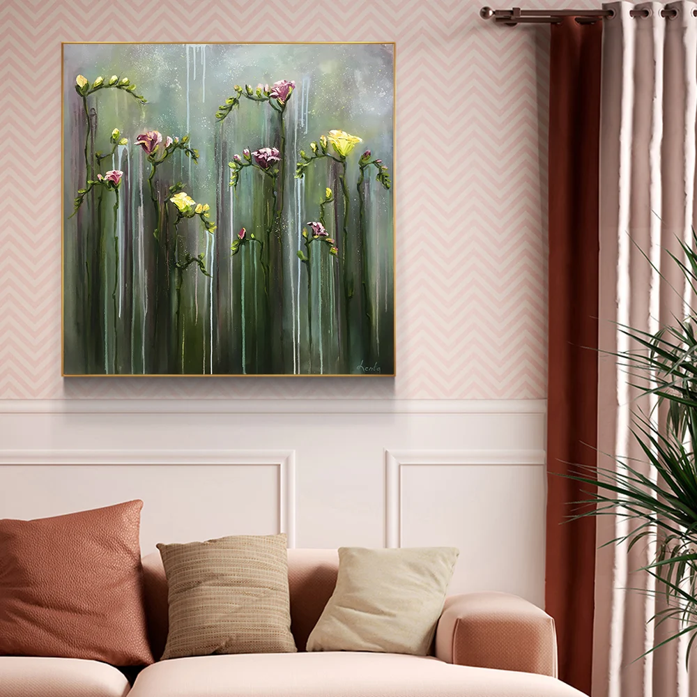 

Home Decor Canvas Printed Green Strips Blossom Poster Painting Modern Wall Art HD Scenery Pictures Living Room Modular No Frame