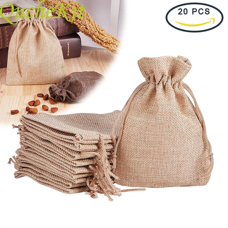 20pcs Drawstring Burlap Bag Jute Gift Bags DIY Wedding Favor Gift Bag For Packaging Candy Chocolate Jewery Bags Wrapping Pouches