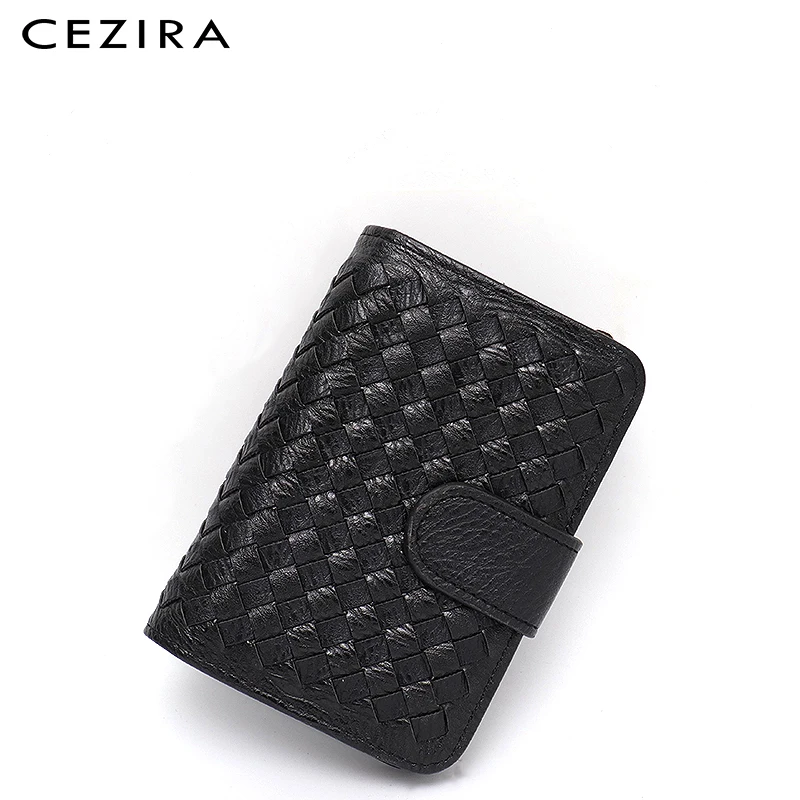 CEZIRA, Модный женский короткий кошелек, тканый, цветной, из Веганской кожи, клатч, маленькая дамская сумочка для монет, на молнии, держатель для карт, фото, сумка для денег