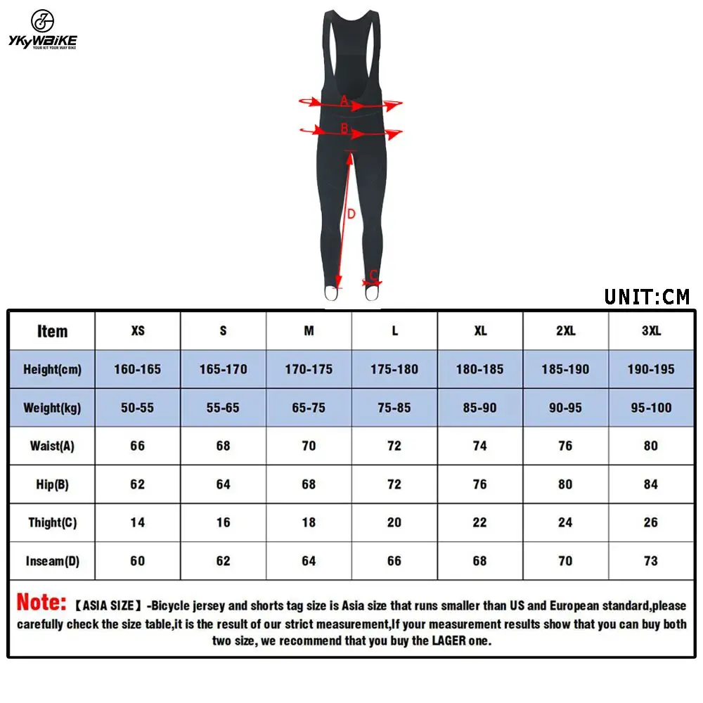 

YKYWBIKE Cycling Bib Trousers Winter Thermal Mountain Bike Long Pants Breathable Bicycle Tights 3D Gel Pad Shorts Keep Warm