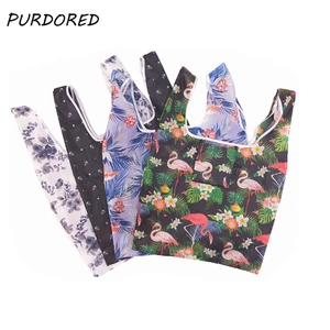 PURDORED 1 шт., складная Экологически чистая сумка для покупок, сумка для покупок с фламинго, портативная вместительная ручная сумка для покупок, Прямая поставка