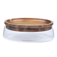 glass nuts and dry fruits storage box container double layer candy storage box with wooden lid for home kitchen supply