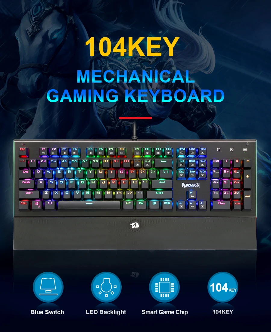 Redragon K569 Rgb алюминиевая USB Механическая игровая клавиатура синий переключатель со светодиодной подсветкой 104 ключ анти-ореолы проводной ПК компьютер геймер