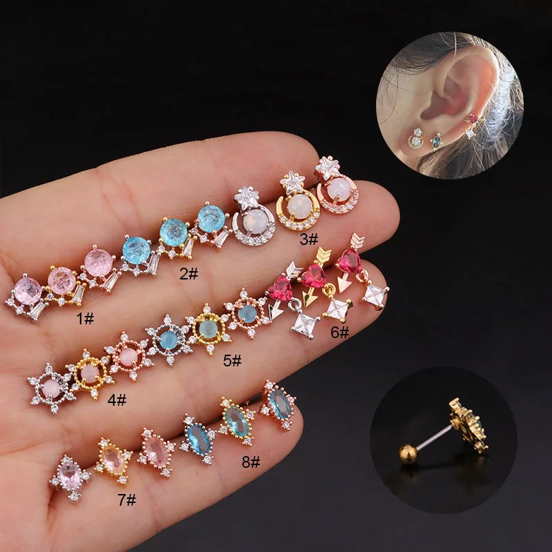 

1PCS 20G Stainless Steel Barbell Studs Helix Tragus Rook Piercing Crystal Stars Conch Cartilage Earring Piercing Jewelry