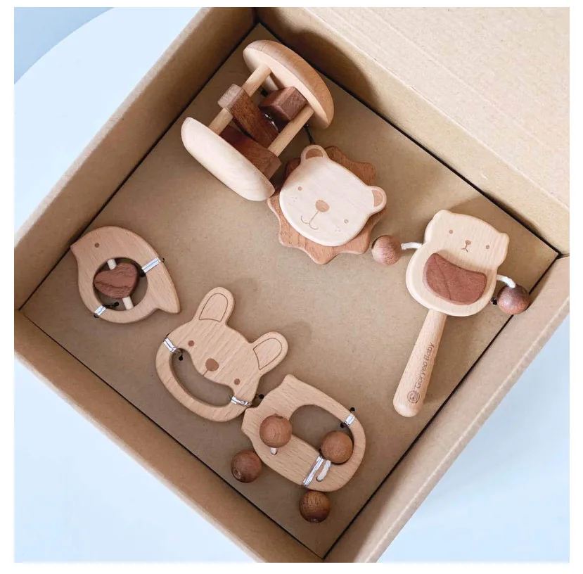 Деревянная погремушка грызунок безопасный успокаивающий кролик игрушка