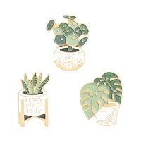 potted plant brooches custom green monstera aloe succulents enamel pins bag badge lapel pin jewelry gift for friends wholesale