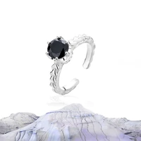 luxury irregular geometric black crystal rhinestone zircon metal texture open finger ring for women bridal wedding accessories