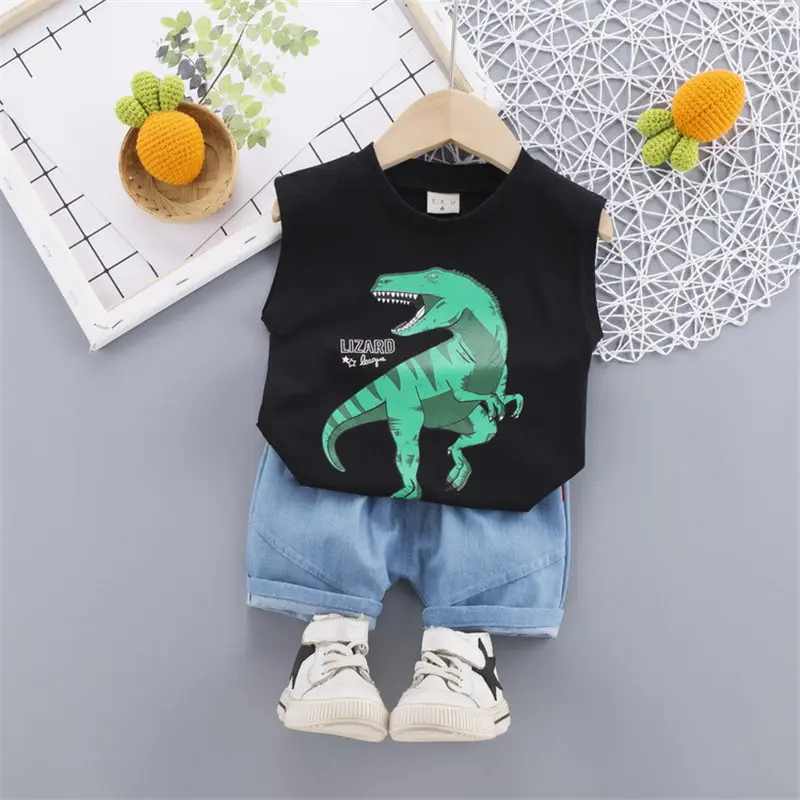 2 шт./компл. детский хлопковый топ с динозавром для мальчиков и девочек|Комплекты