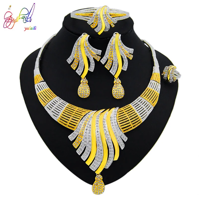 

Изысканная подвеска Yulaili, ожерелье, серьги, браслет, кольцо, Дубай, золотой Ювелирный Комплект для женщин, аксессуары для свадебной вечеринк...