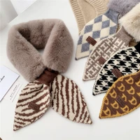 2021 new autumn winter fashion crochet knitted women scarf women foulard faux fur collar neck warmer scarves women