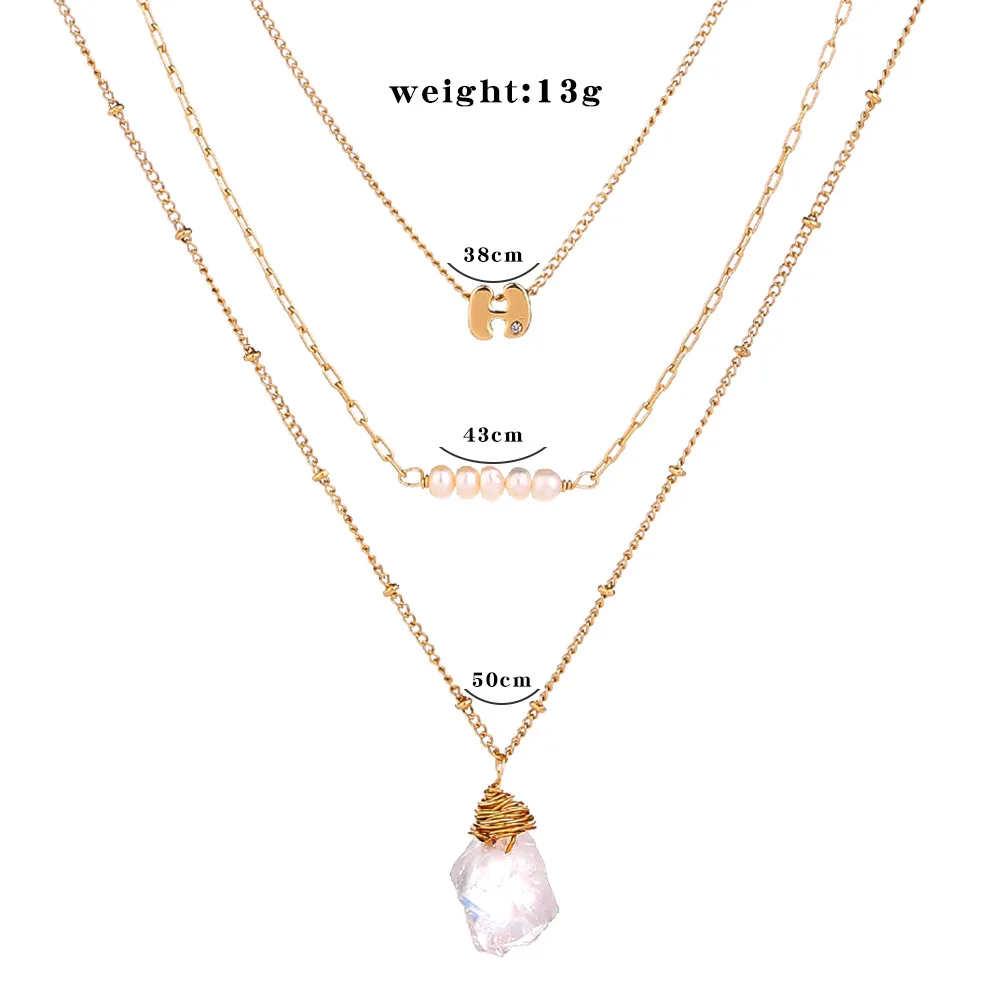 

New 2020 Multilayer Elegant Pearl Necklace Simple Fashion Style Round Metal Natural Stone Jewelry Female Clavicle Chain Pendant