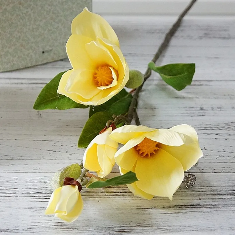 Роскошный длинный стебель 4 головки искусственная Магнолия цветок ветви для дома