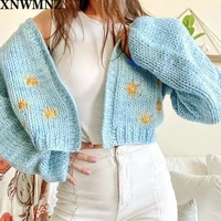 xnwmnz 2020 new spring autumn womens loose knitting sweaters ladies v neck long sleeve fashion embroidered cardigan coats