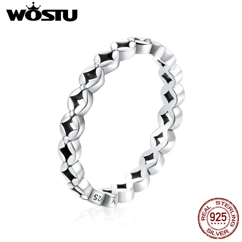 Женское ажурное кольцо WOSTU минимализм 100% Настоящее 925 пробы Серебряное