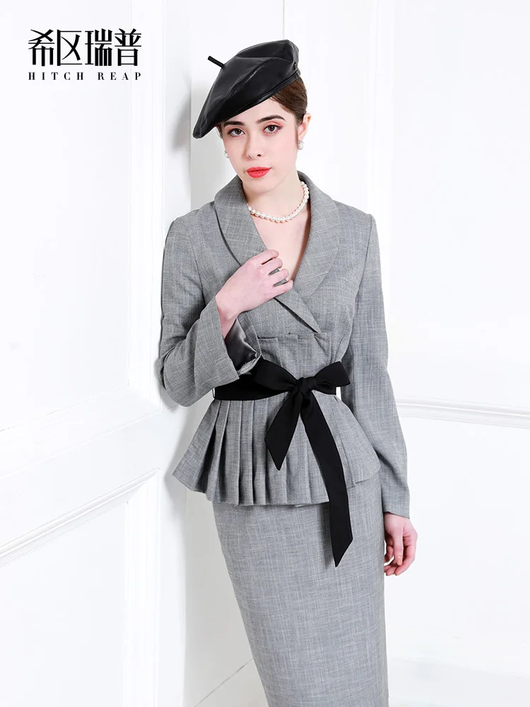 High End Fashion Professional Suit Women'S 2021 Spring Fashion Lace Up Green Fruit Collar Skirt Two Piece Set