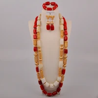 white and red african wedding coral beads jewelry set for men women costume necklace nigerian bride set groom set