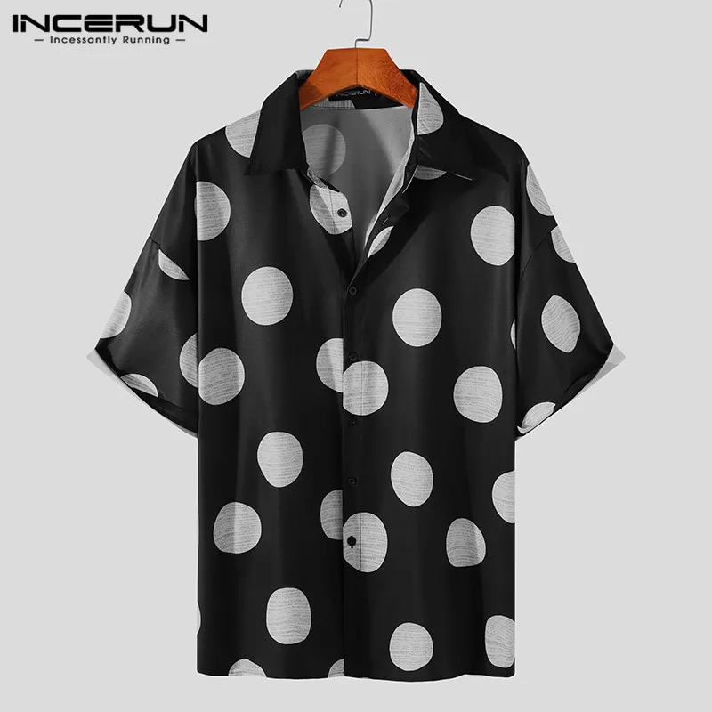 

INCERUN Men Shirt Polka Dot Print Loose Hlaf Sleeve Lapel Korean Style Casual Blouse Fashion Streetwear Camisas Hombre S-3XL