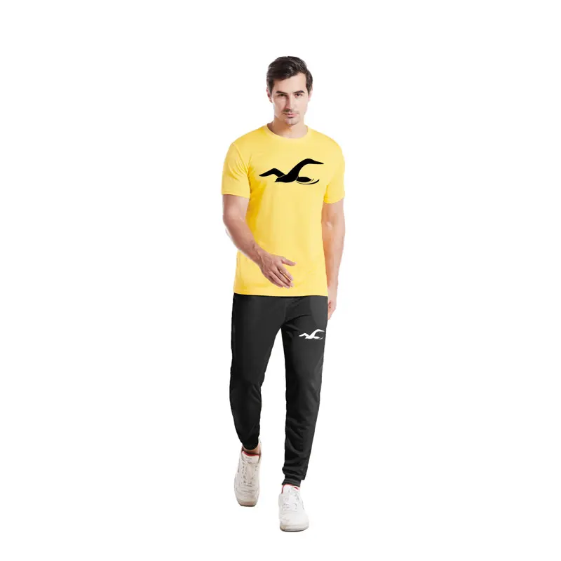 

Summer Fashion Print Round Collar Thin Short-sleeved T-shirt + Casual Pants Men's Sports Suit Loose Breathable Sweat Absorption