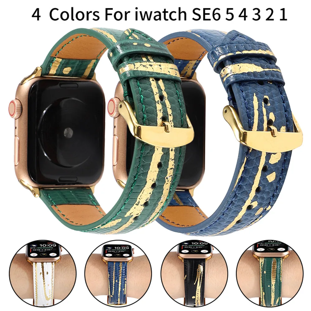 

New Leather bronzing Strap for Spple Watch Band 6 5 4 40mm 44mm Belt Bracelet for iWatch Bands Series 6 SE 3 38mm 42mm Watchband