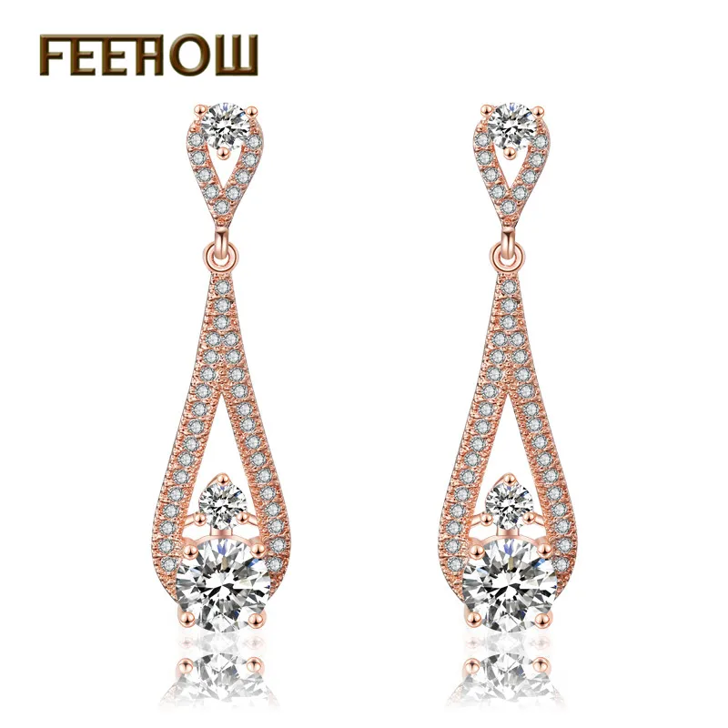 FEEHOW красные длинные элегантные высококачественные серьги с кубическим