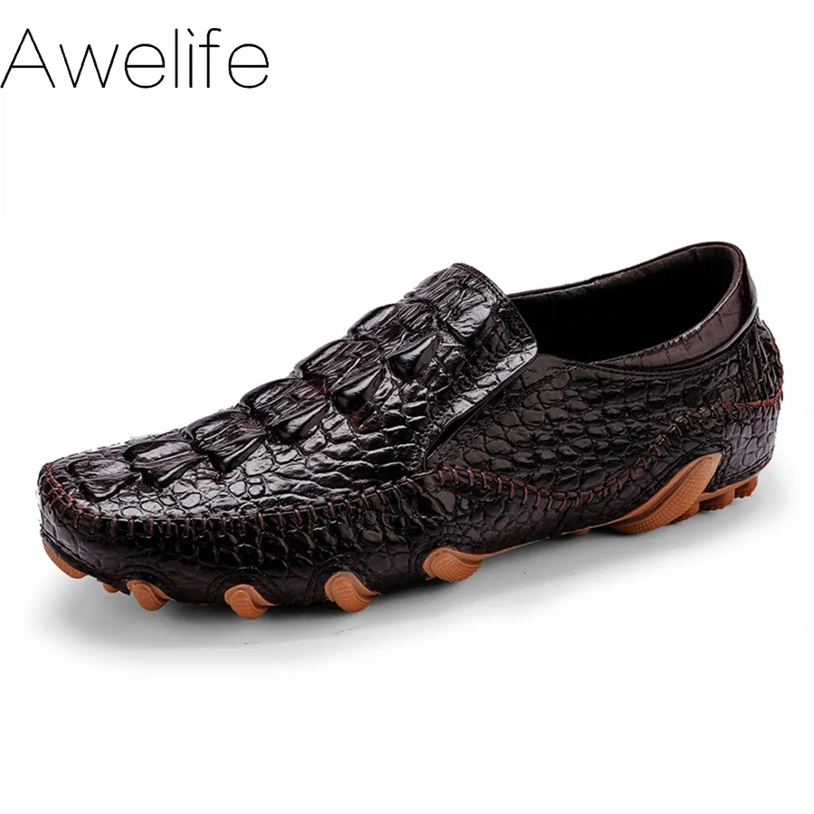 

Awelife Men Leather Summer Alligator Texture Slip-On Casual Shoes Male loafer Mens Coffee Men's Loafers Driving Shoes