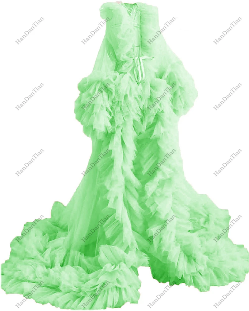 2022 Women's Ruffle Pleated Tulle Maxi Dress Maternity Photography Boudoir Show Formal Bathgown