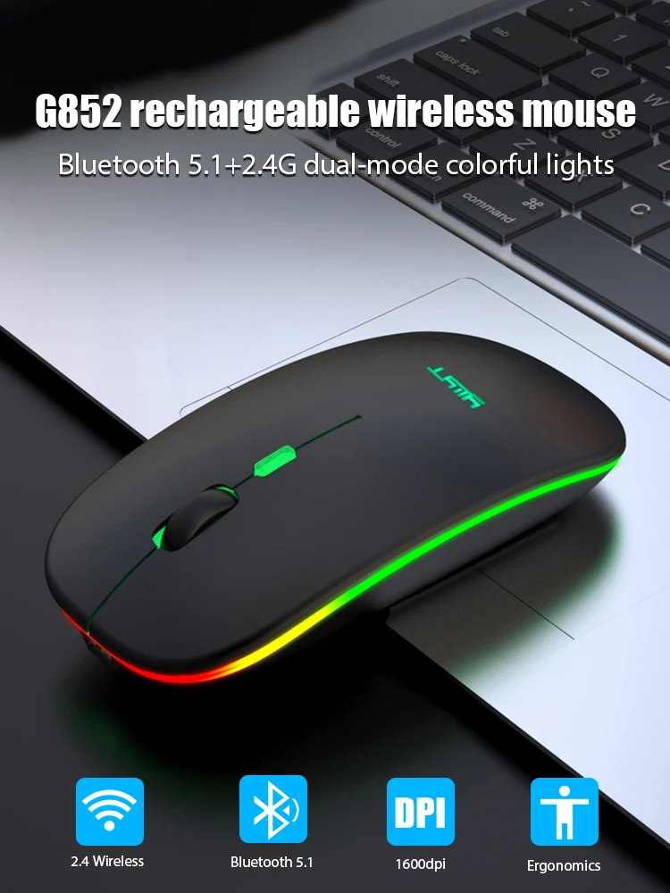 

YWYT G852 Silent Wireless Bluetooth Mouse Dual Mode 2.4GHz Portable Mini Mouse for Laptop Notebook Office Gaming Accessories