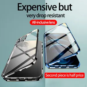 magnetic case for iphone 12 11 mini pro max with camera lens protector screen protector double sided glass bumper clear cover free global shipping