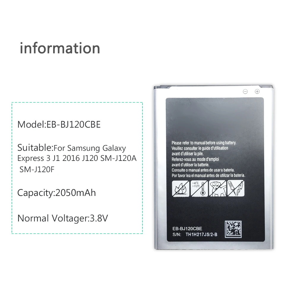 Телефон Батарея для samsung Galaxy Express 3 J1 SM-J120A SM-J120F SM-J120F/DS J120 J120h J120ds Батарея EB-BJ120CBE 2050 мА-ч