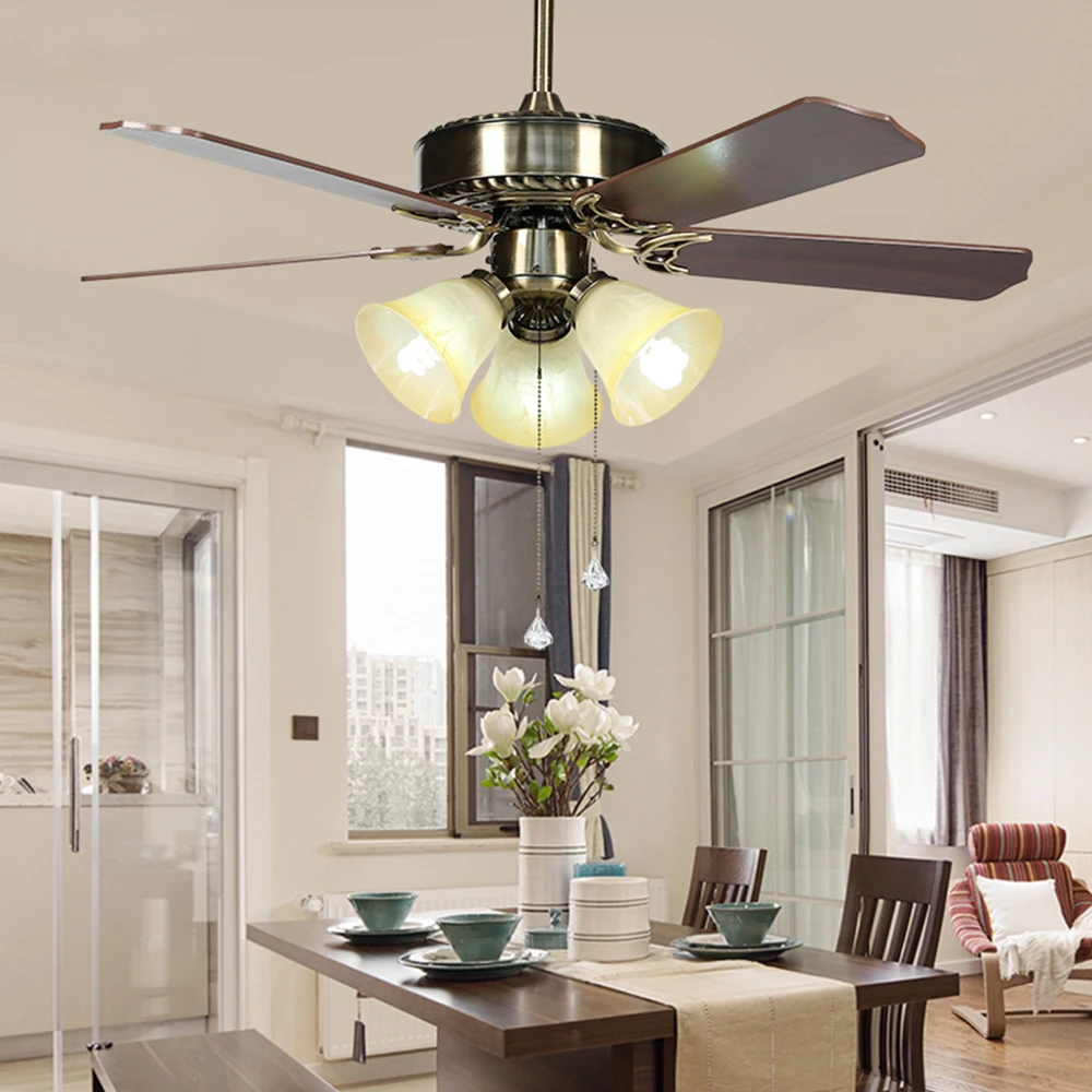 

ceiling fan lamp dimming remote control 42 inch retro Wooden blades decoration for restaurant Living room lighting 220V 110V