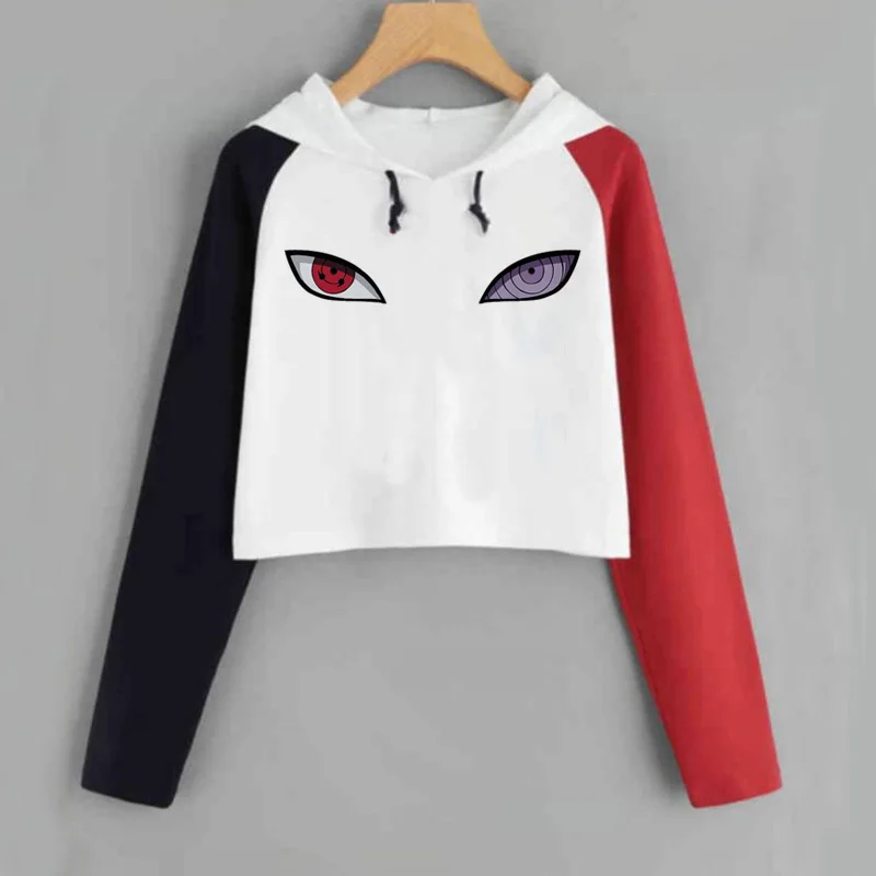 Harajuku аниме толстовки для женщин Наруто укороченная Толстовка Uchiha Uzumaki Hatake Eyes пуловер с рисунком толстовка хип хоп Уличная - Цвет: 22