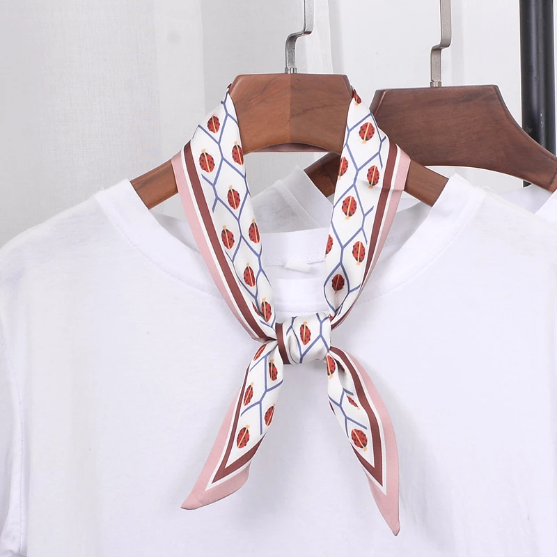

NEW Ladybug Print Silk Scarf Women Neckerchief Skinny Neck Scarfs Ribbons Female Kerchief Fashion Lady Hair Band Tie Scarves