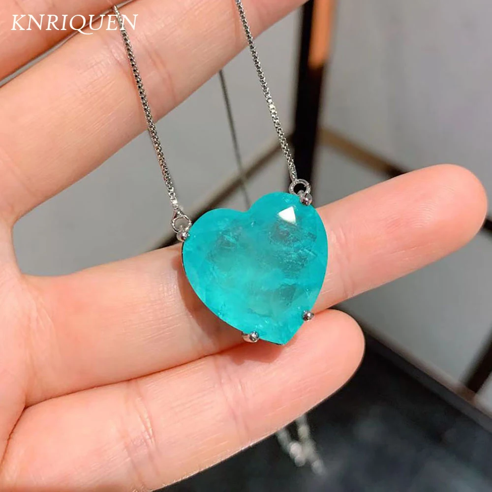 

Charms 925 Silver Wedding Jewelry Sets for Girlfriend Vintage Blue Paraiba Tourmaline Heart Ocean Star Pendant Necklace Earrings