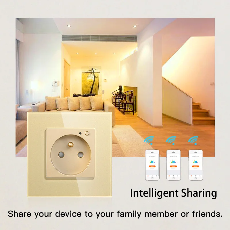 Умная настенная Wi Fi розетка стеклянная панель Smart Life/Tuya APP с дистанционным