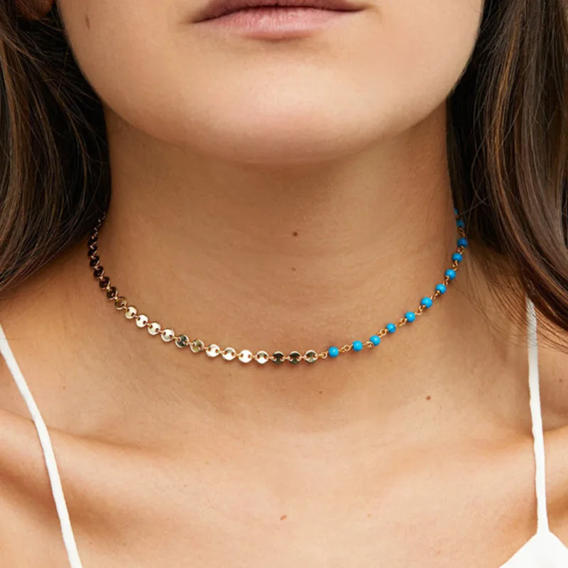 

Fashion Gold Silver Color Bead Choker Necklace Exquisite Sequins Clavicle Chain Necklace Statement Women Jewelry